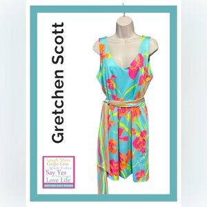 GRETCHEN SCOTT -  Date Night Jersey Iris  Sleeveless Dress - Tie Belt - Sz L